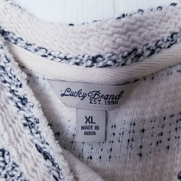 Lucky Brand Sweater Women Size XL Cream Black Pullover Textured - Picture 2 of 13